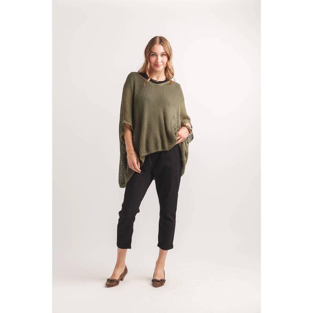 NEW PAPILLON open mesh knit poncho in khaki